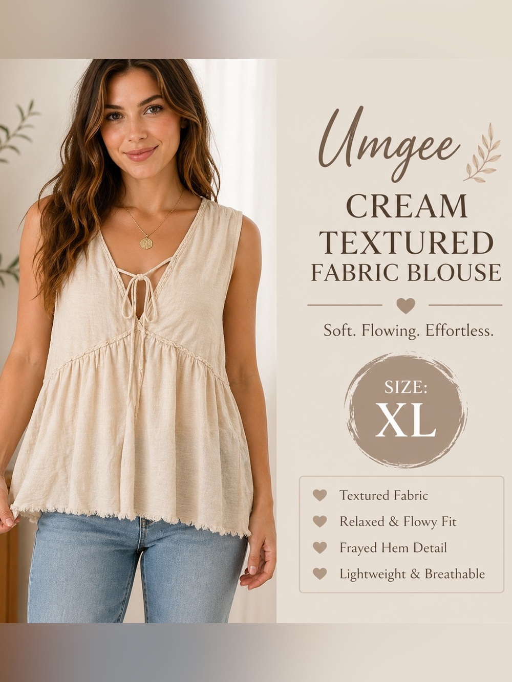 Umgee Cream Textured Fabric blouse XL